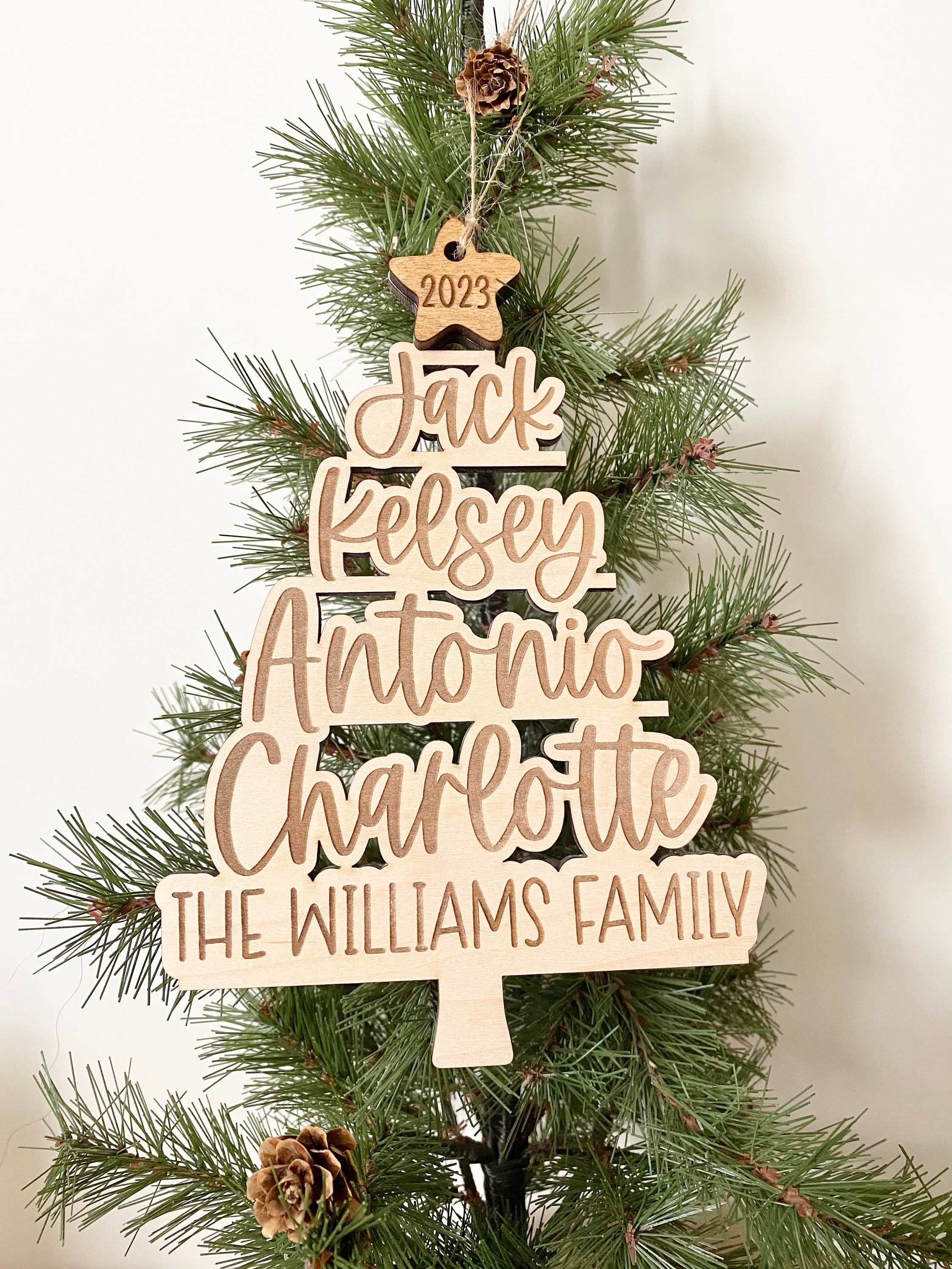 Personalized Family Christmas Tree Ornament – Custom Wood Christmas Decor for Family