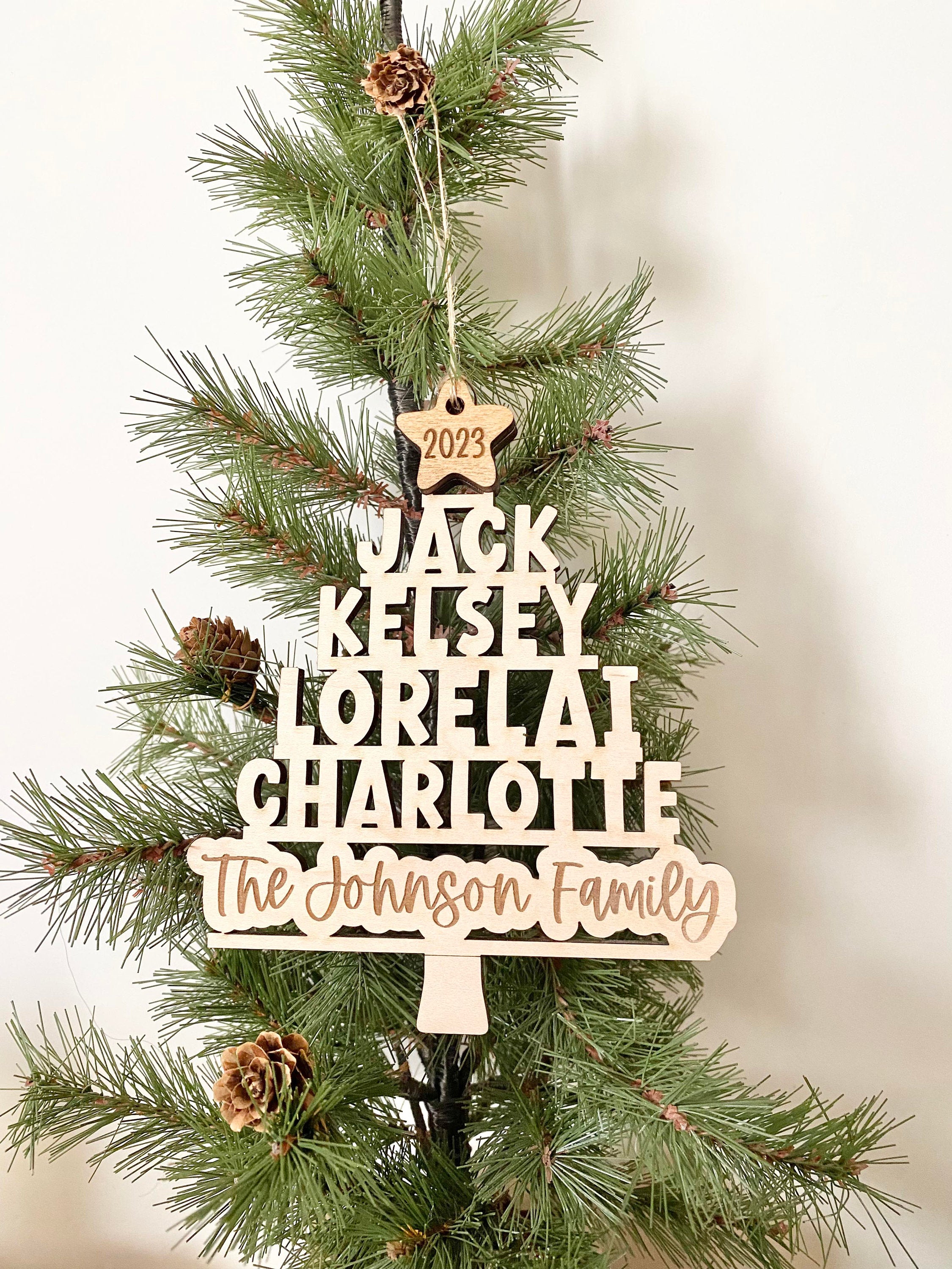 Personalized Family Christmas Tree Ornament – Custom Wood Christmas Decor for Family