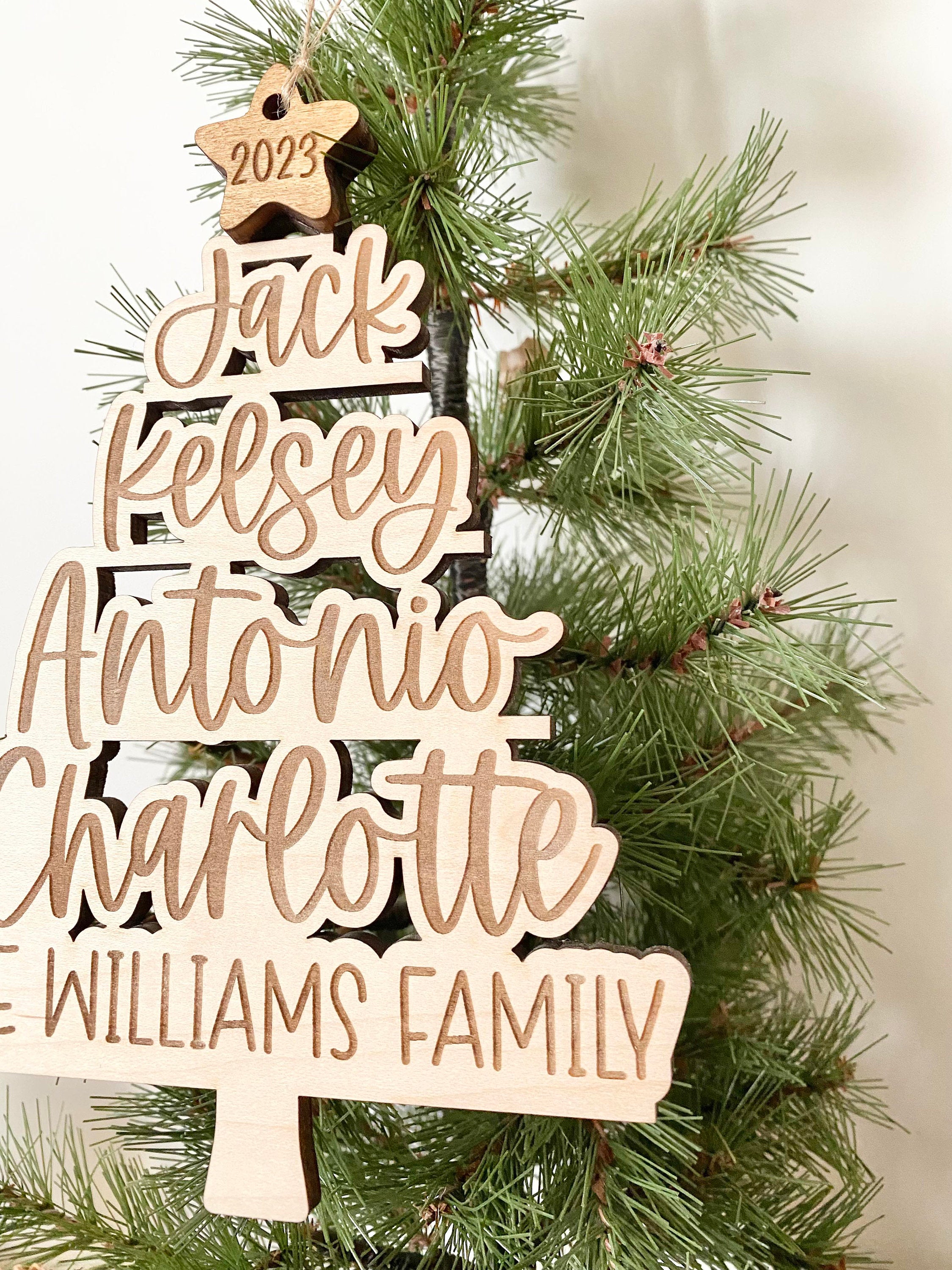 Personalized Family Christmas Tree Ornament – Custom Wood Christmas Decor for Family