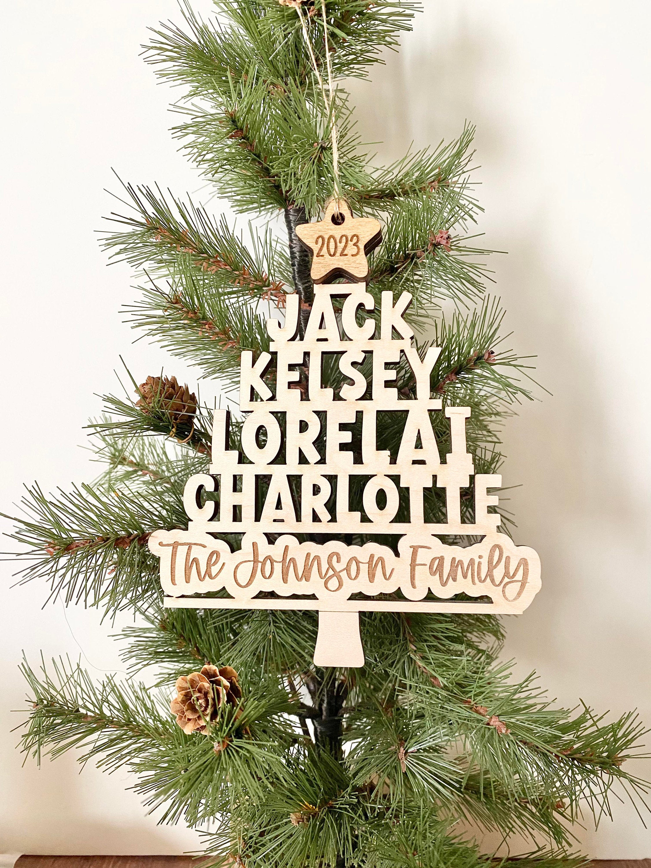 Personalized Family Christmas Tree Ornament – Custom Wood Christmas Decor for Family