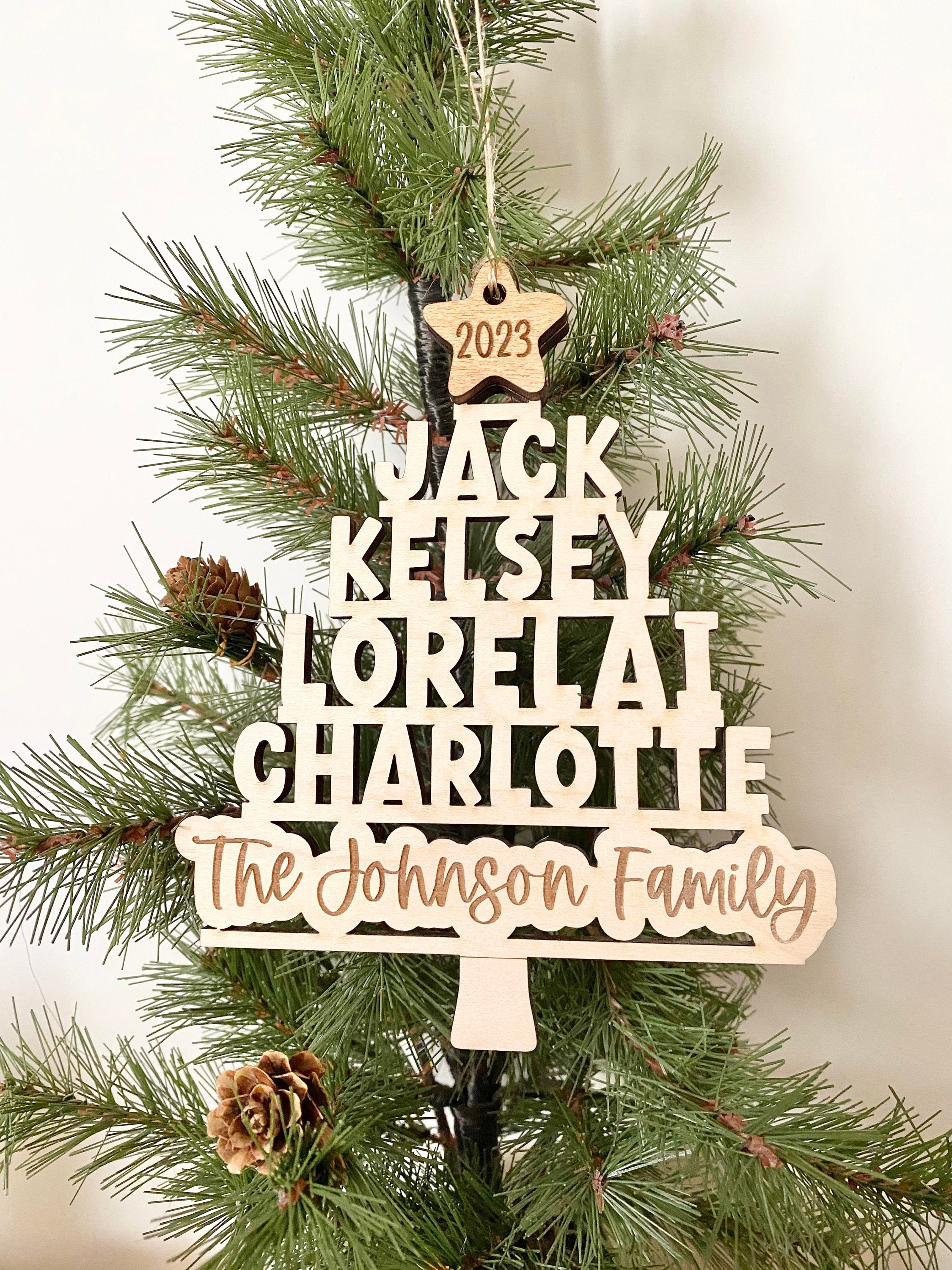 Personalized Family Christmas Tree Ornament – Custom Wood Christmas Decor for Family