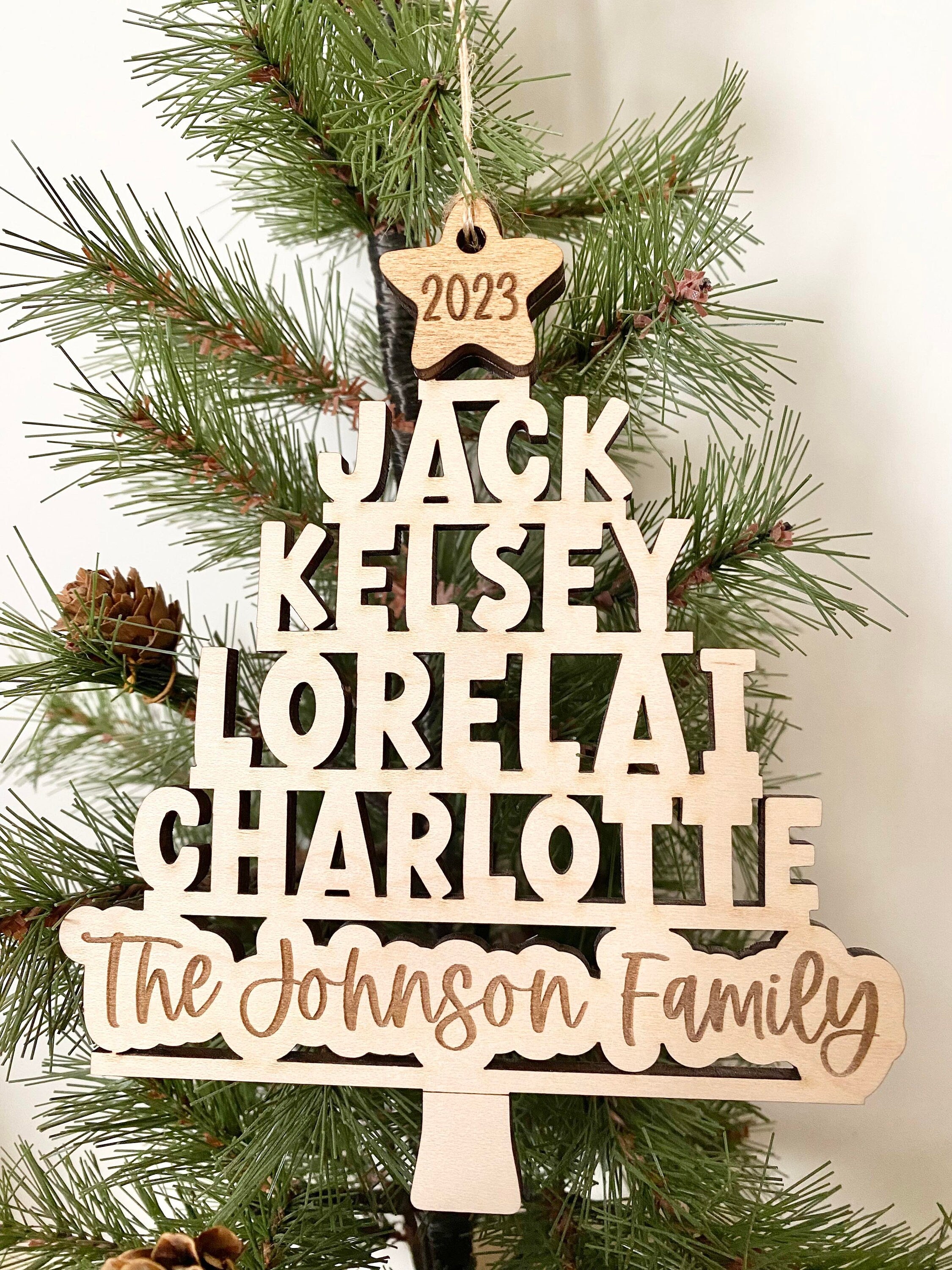 Personalized Family Christmas Tree Ornament – Custom Wood Christmas Decor for Family