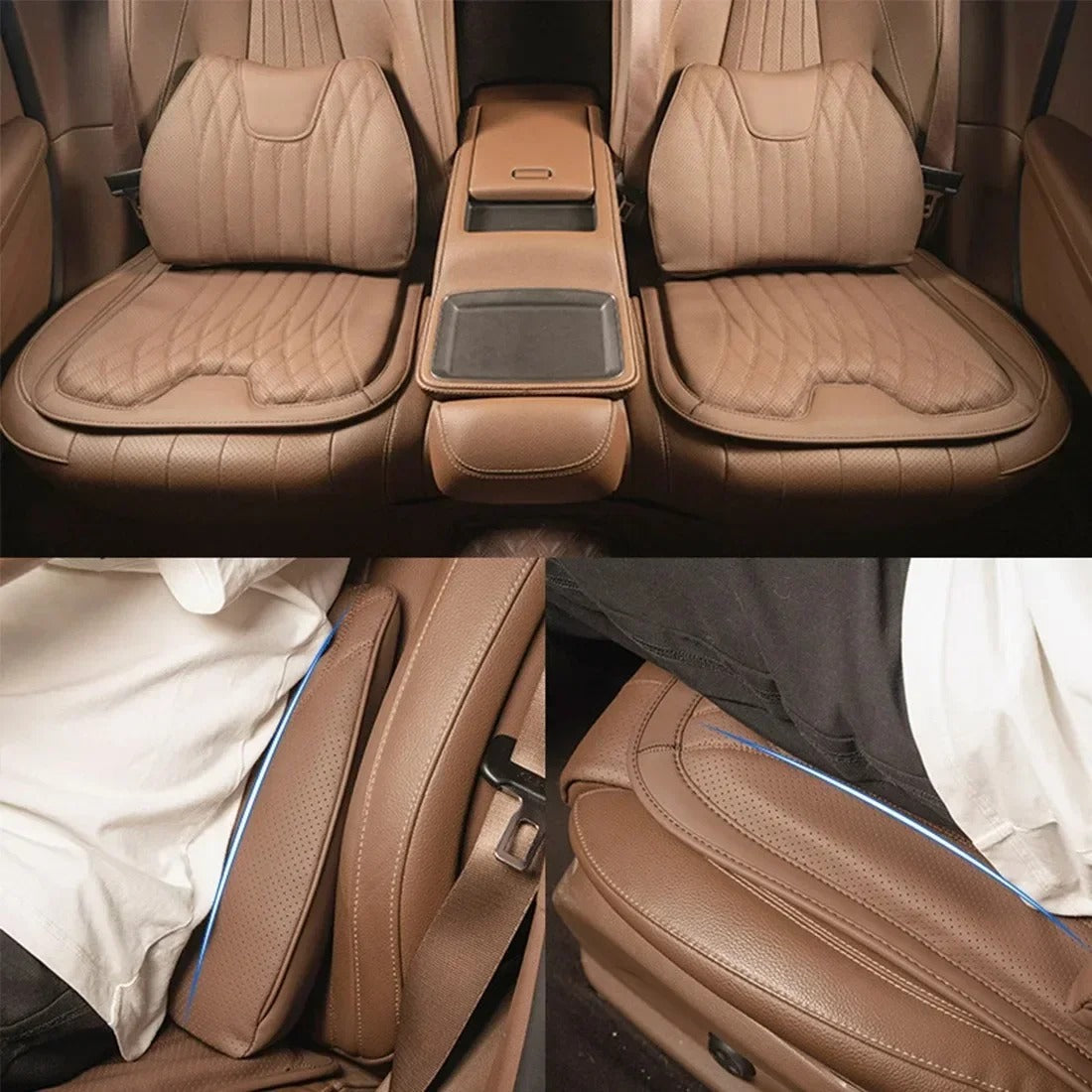 Luxury Comfort Car Cushions – Premium Memory Foam Seat Cushion for Back Pain Relief and Enhanced Relaxation - Delicate Leather  