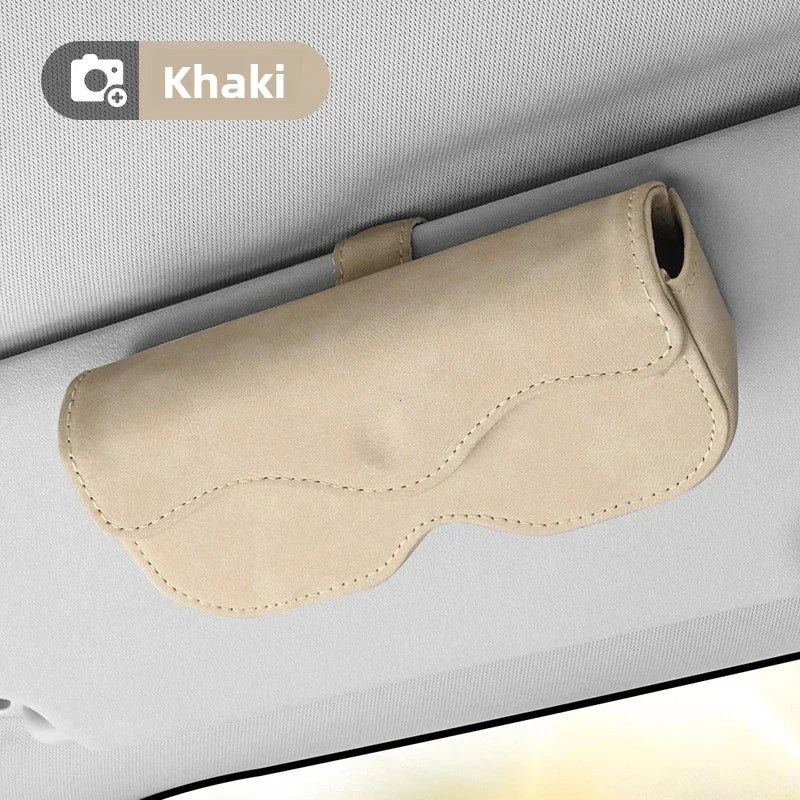 Suede Leather Car Eyeglass Holder – Magnetic Sun Visor Sunglasses Clip - Delicate Leather  