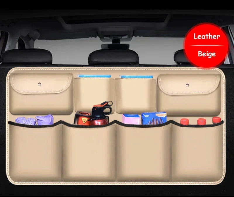 PU Leather Car Trunk Organizer / Rear Seat Storage Bag – Large Capacity Interior Storage, Universal Fit - Delicate Leather  