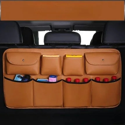 PU Leather Car Trunk Organizer / Rear Seat Storage Bag – Large Capacity Interior Storage, Universal Fit - Delicate Leather  