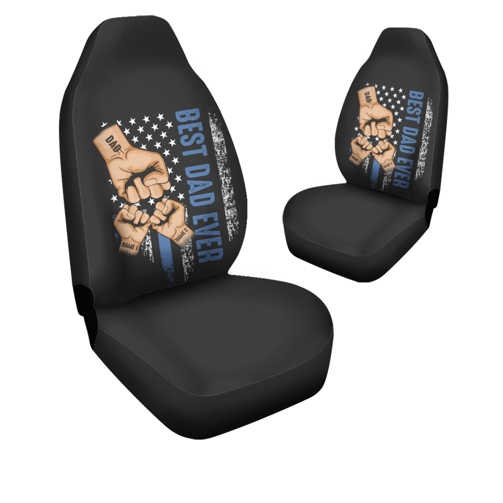 Personalized Best Dad Ever Car Seat Covers, Fist Bump Father's Day, Dad Hand Fist Bump, Custom For Your Cars, Car Bucket Seat Protection Airbag Compatible 2 PCS, Car Accessories, Happy Father's Day