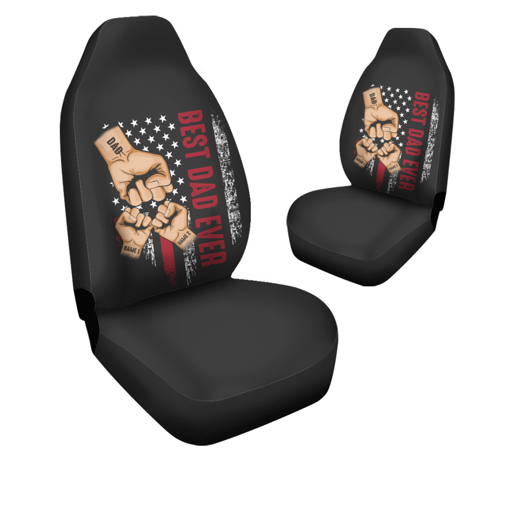 Personalized Best Dad Ever Car Seat Covers, Fist Bump Father's Day, Dad Hand Fist Bump, Custom For Your Cars, Car Bucket Seat Protection Airbag Compatible 2 PCS, Car Accessories, Happy Father's Day