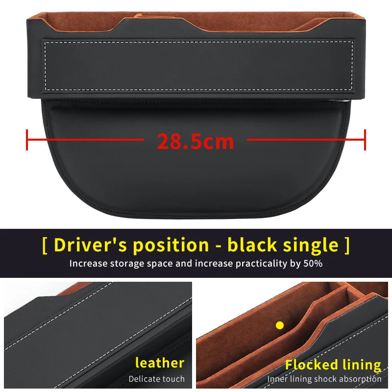 Car Seat Gap Organizer – Multifunctional Storage Box for Wallet, Keys, Phone & Cup - Delicate Leather  