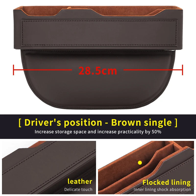 Car Seat Gap Organizer – Multifunctional Storage Box for Wallet, Keys, Phone & Cup - Delicate Leather  