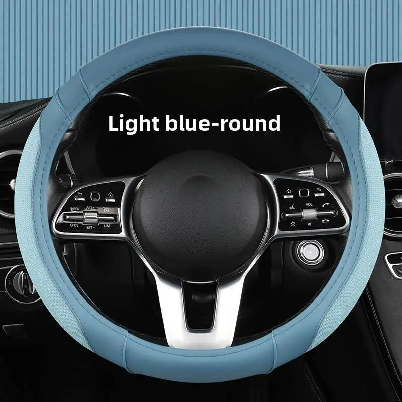 Easy-to-Clean Steering Wheel Cover 38cm (15in) – Universal Non-Slip Handle Protector for All Seasons - Delicate Leather  