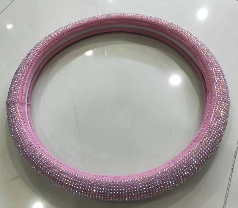 Crystal Rhinestone Steering Wheel Cover – Decorative Anti-Slip Car Interior Accessory - Delicate Leather  