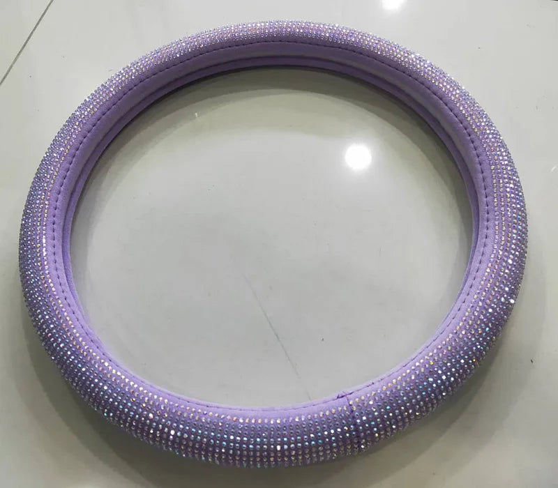 Crystal Rhinestone Steering Wheel Cover – Decorative Anti-Slip Car Interior Accessory - Delicate Leather  