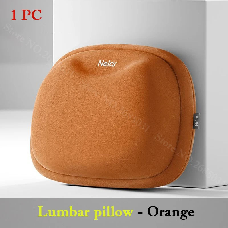 Memory Foam Car Neck Pillow and Lumbar Support – Breathable Headrest and Backrest Cushion Set - Delicate Leather  