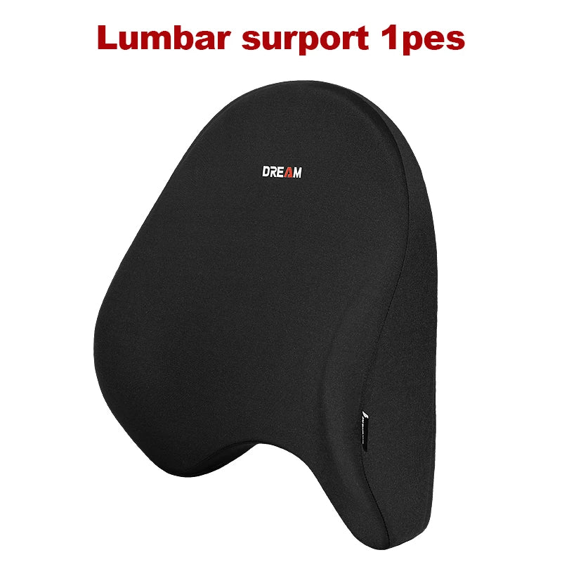 Memory Foam Car Neck Pillow with Lumbar Support – Breathable Headrest Cushion for All Seasons Driving Comfort - Delicate Leather  
