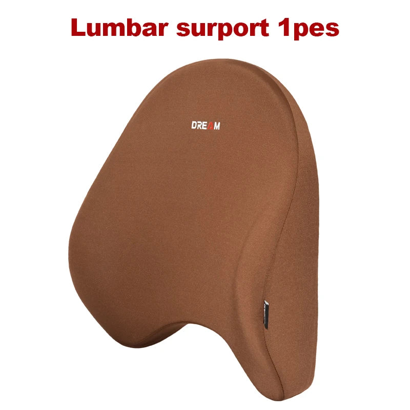 Memory Foam Car Neck Pillow with Lumbar Support – Breathable Headrest Cushion for All Seasons Driving Comfort - Delicate Leather  