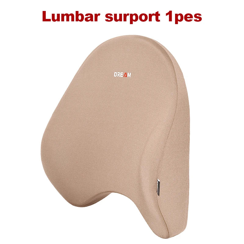 Memory Foam Car Neck Pillow with Lumbar Support – Breathable Headrest Cushion for All Seasons Driving Comfort - Delicate Leather  
