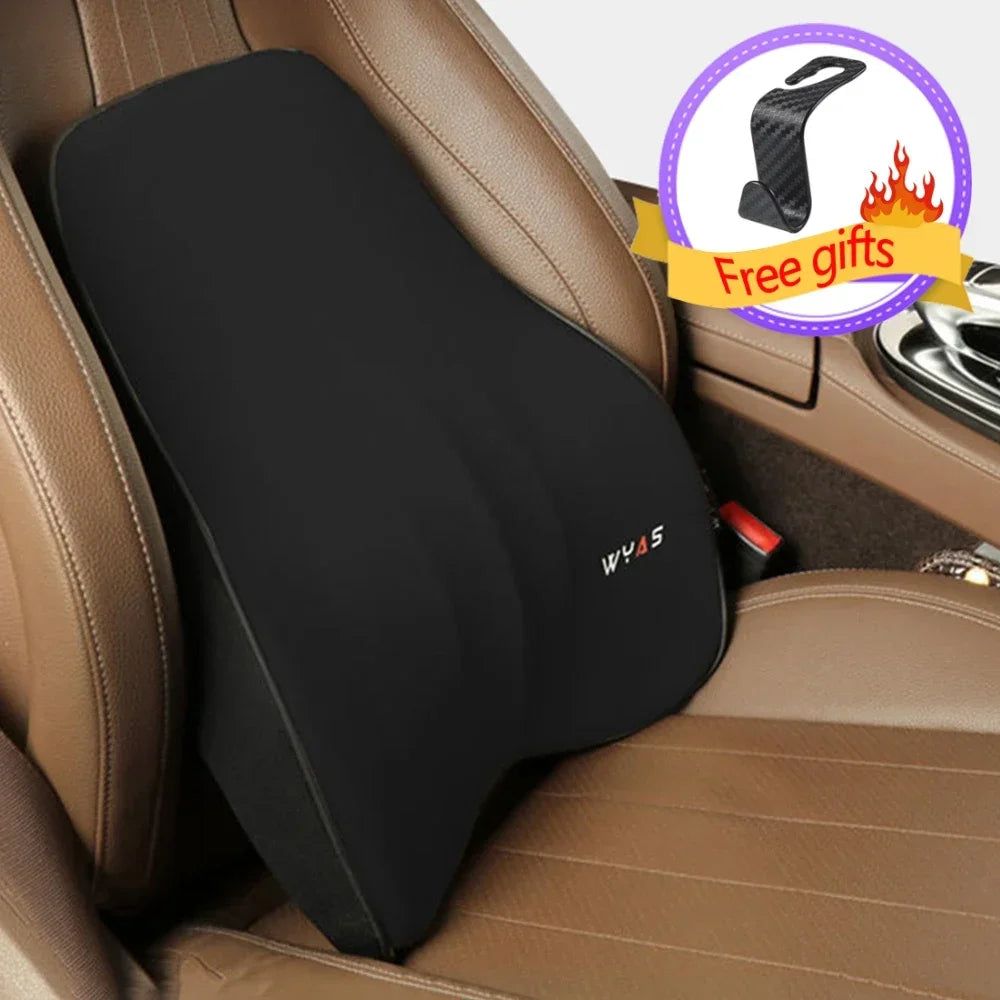 Universal Memory Foam Car Lumbar Support & Neck Pillow – Washable Driver Seat Back Cushion - Delicate Leather  