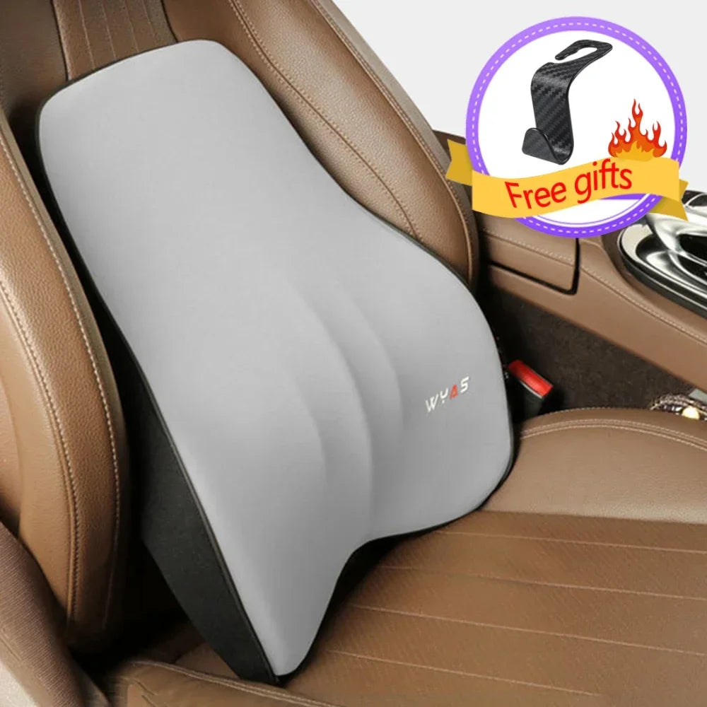 Universal Memory Foam Car Lumbar Support & Neck Pillow – Washable Driver Seat Back Cushion - Delicate Leather  