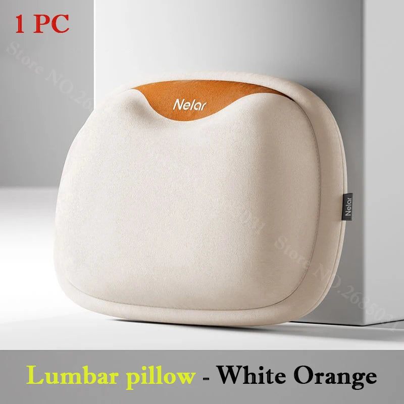 Memory Foam Car Neck Pillow and Lumbar Support – Breathable Headrest and Backrest Cushion Set - Delicate Leather  