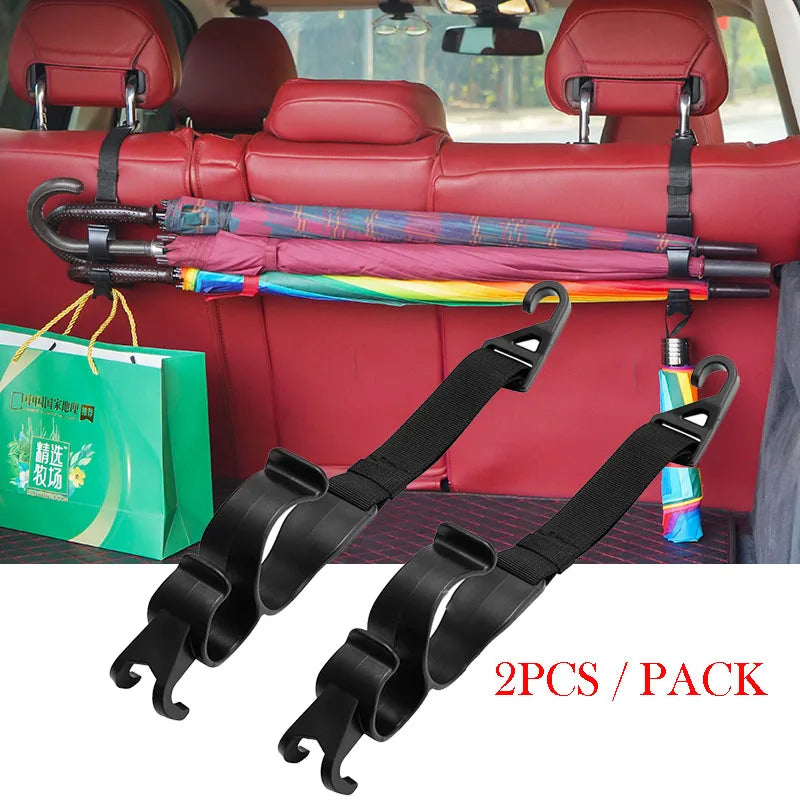 2pcs Multi-Function Car Back Seat Hooks: Convenient Rear Seat Headrest Hanging Hooks with Umbrella Holder and Seat Back Storage, Essential Auto Interior Tools