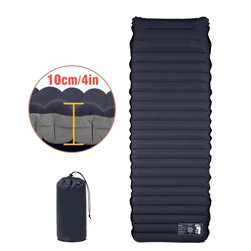 Outdoor Inflatable Air Mattress with Built-in Pillow Pump 10cm Thickness Ultralight Sleeping Pad, Splicing Mattress Ideal for Camping