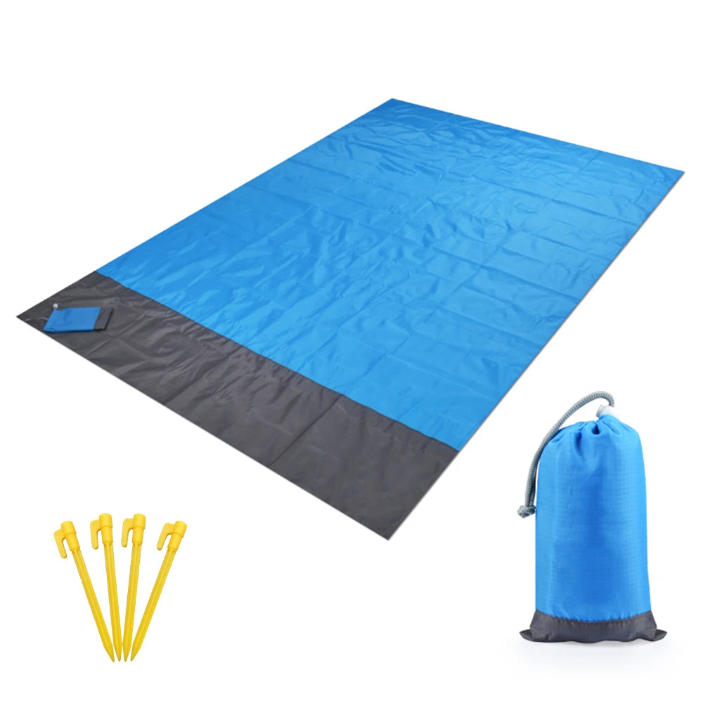 Waterproof Outdoor Beach Blanket Portable Picnic Mat and Camping Ground Mat, Doubles as Sun Shade Tent Tarp. Includes Storage Sack for Convenient Sleeping Gear Tool