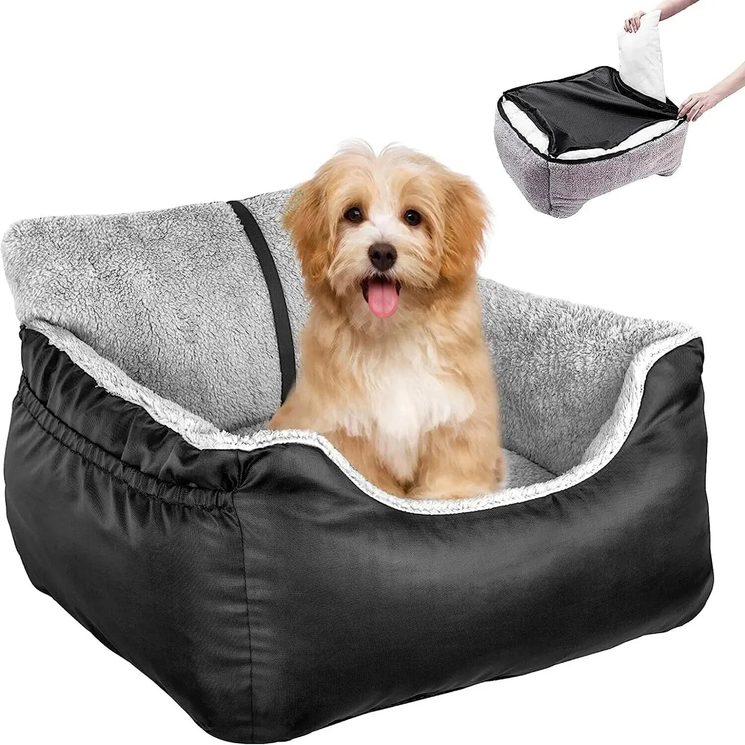 Dog Car Seat with Seat Belt Washable Dog Booster Seat for Small Dogs, Anti-Slip Travel Pet Car Bed for Front or Back Seat, Adjustable Safety Buckle, with Convenient Storage Pockets