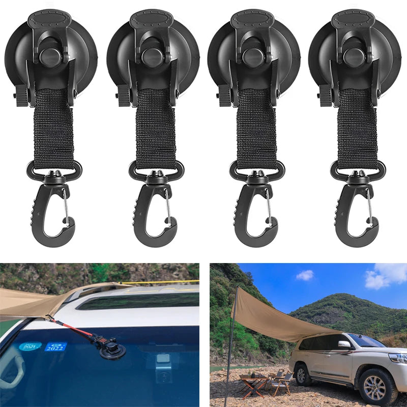 4Pcs Car Truck Tent Suction Cups Buckle: Round and Triangular Anchors for Securing Outdoor Camping Tents and Awnings, Convenient Car Accessories for Safe and Stable Setup