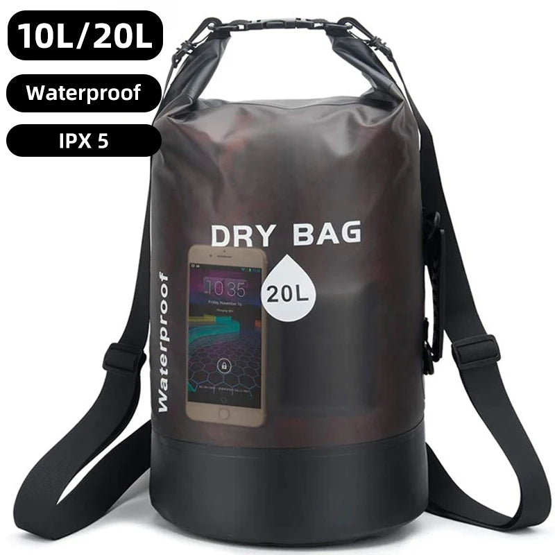 Waterproof Dry Bag: Available in 10L and 20L Sizes, Ideal Storage Pack Pouch for Swimming, Trekking, Rafting, Boating, and Kayaking. Versatile Drybags Backpack for Outdoor Adventures