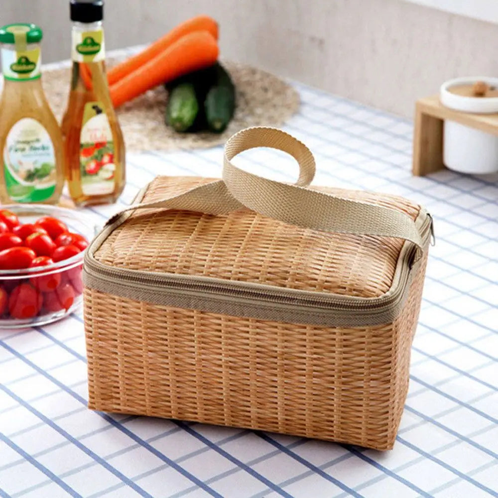 Portable Wicker Rattan Outdoor Camp Picnic Basket: Ideal for Storing Tableware and Food Containers on the Go