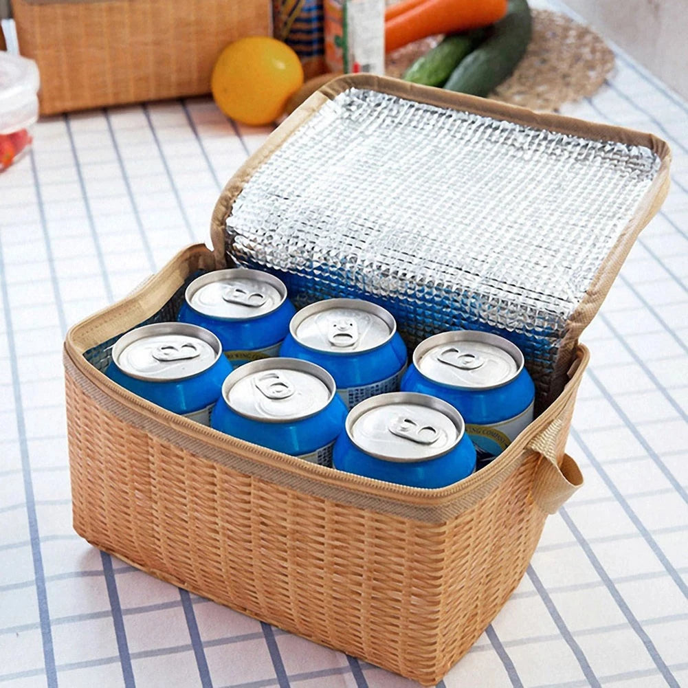 Portable Wicker Rattan Outdoor Camp Picnic Basket: Ideal for Storing Tableware and Food Containers on the Go