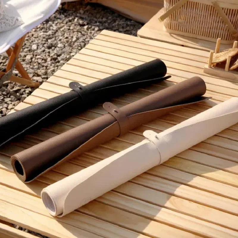 Table Mat Camping Wood Roll Table Mat PU Leather Thicken Waterproof Heat-Resistant Wooden Desk Pad For Outdoor Picnic BBQ