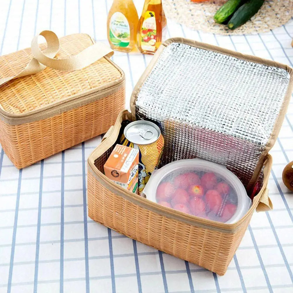 Portable Wicker Rattan Outdoor Camp Picnic Basket: Ideal for Storing Tableware and Food Containers on the Go