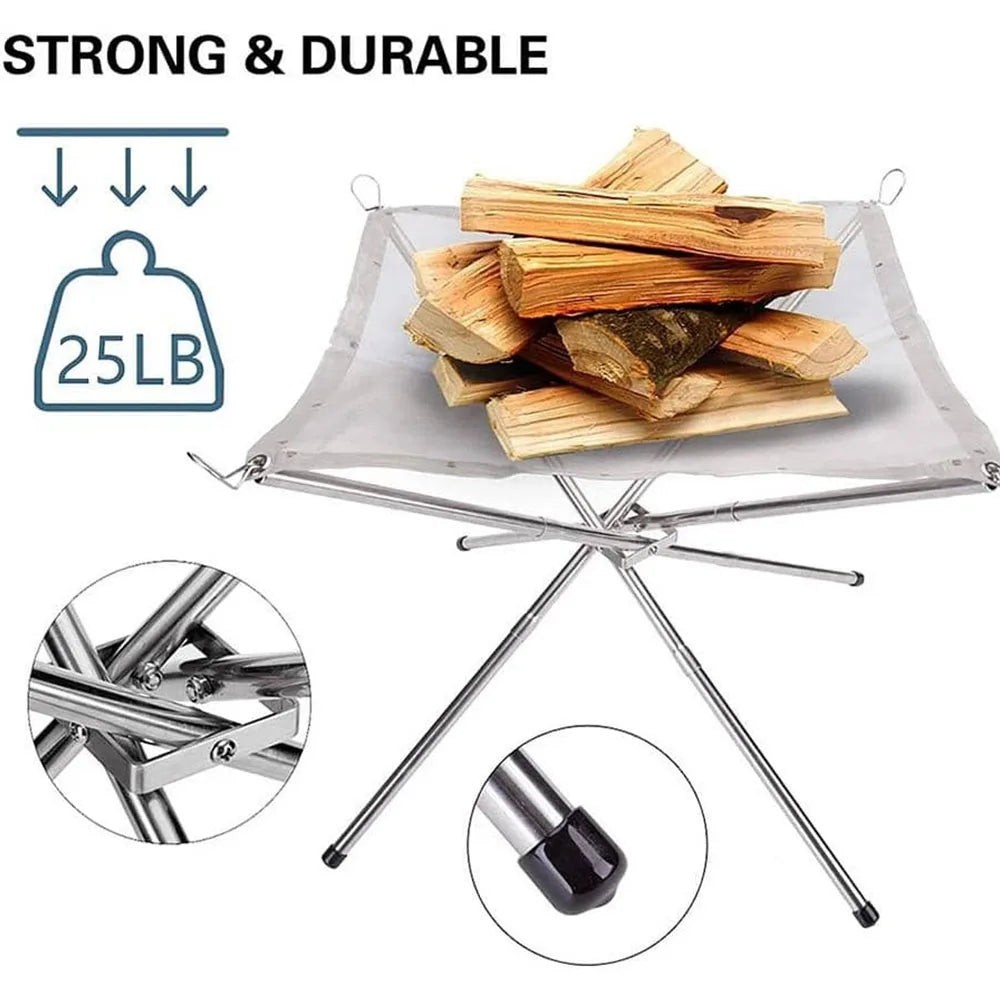 Portable Outdoor Fire Pit New Upgraded Camping Fire Pit with Collapsible, Foldable Mesh Design. Perfect for Camping, Campfires, Patios, Backyards, and Gardens. Carrying Bag