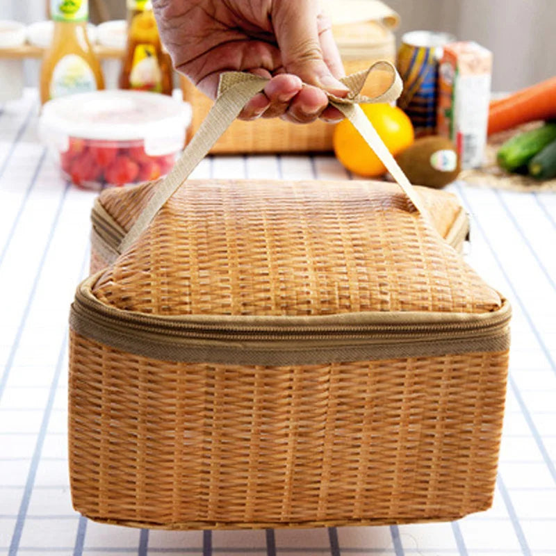 Portable Wicker Rattan Outdoor Camp Picnic Basket: Ideal for Storing Tableware and Food Containers on the Go