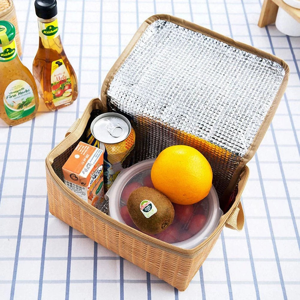 Portable Wicker Rattan Outdoor Camp Picnic Basket: Ideal for Storing Tableware and Food Containers on the Go