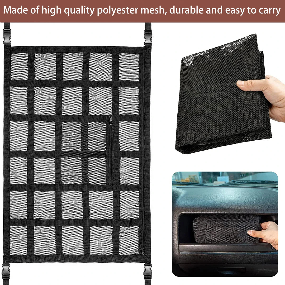 Car Ceiling Cargo Net and Net Pocket Kit, Car Roof Storage Organizer,Truck SUV Travel Long Road Trip Camping Interior Accessories