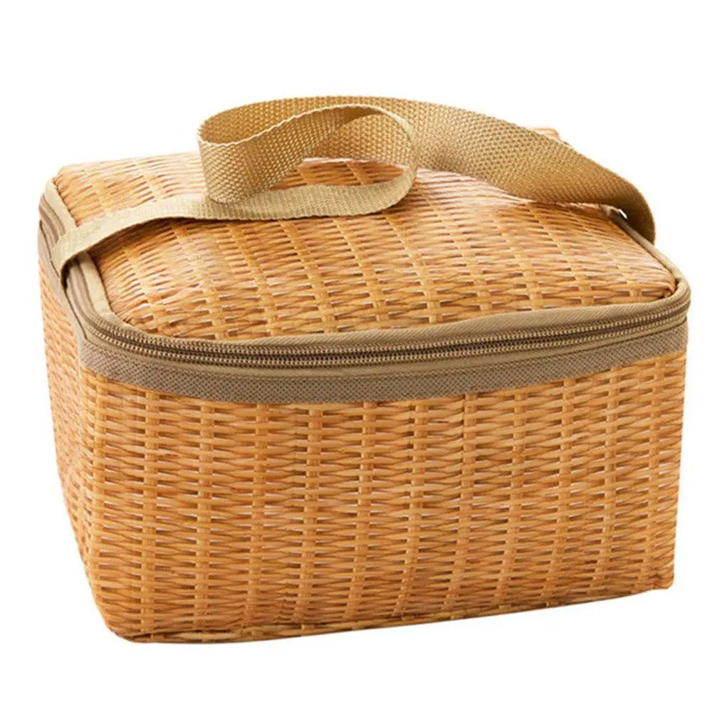 Portable Wicker Rattan Outdoor Camp Picnic Basket: Ideal for Storing Tableware and Food Containers on the Go