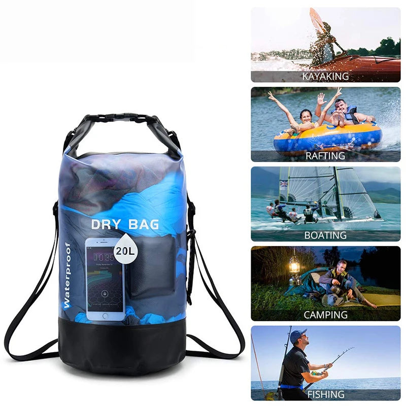 Waterproof Dry Bag: Available in 10L and 20L Sizes, Ideal Storage Pack Pouch for Swimming, Trekking, Rafting, Boating, and Kayaking. Versatile Drybags Backpack for Outdoor Adventures