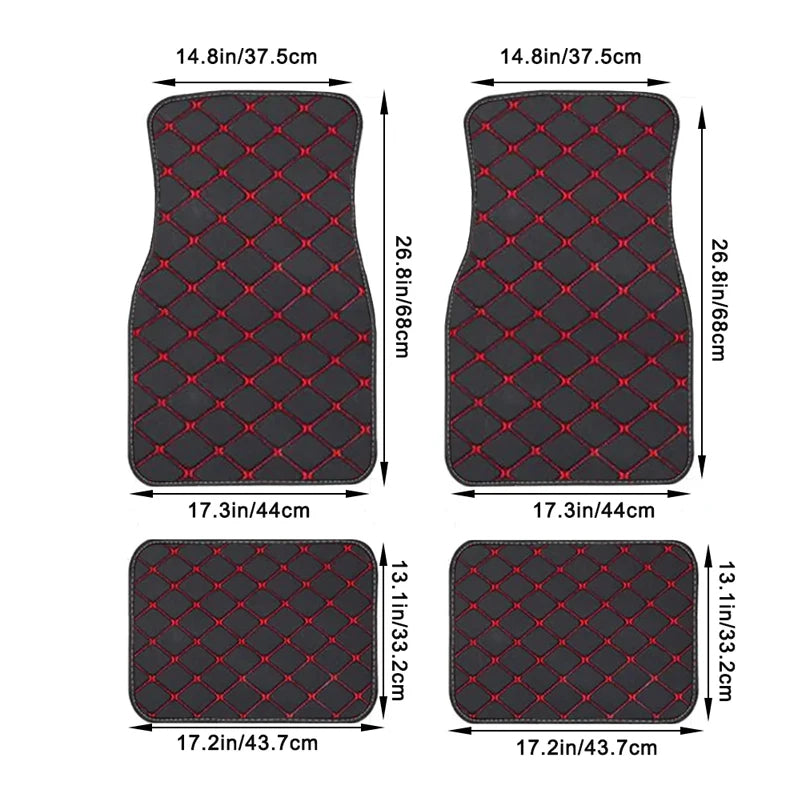 Universal 4pcs Waterproof Car Floor Mats: Front and Rear Full Set Auto Rugs with Leather Car Carpet Interior Accessories