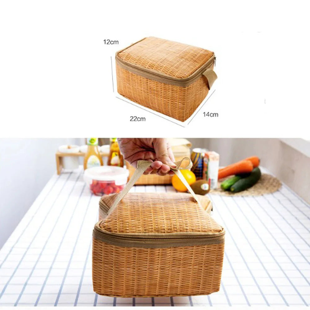 Portable Wicker Rattan Outdoor Camp Picnic Basket: Ideal for Storing Tableware and Food Containers on the Go