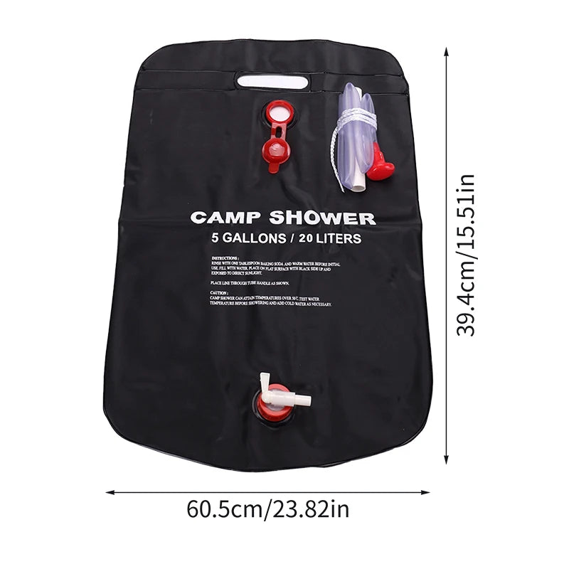 20L Foldable Solar Shower Bag: Compact Heated Water Shower Bag for Outdoor Bathing, Ideal for Camping and Sunbathing, Includes Scrubbing Pool Accessories