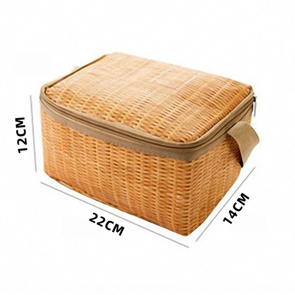 Portable Wicker Rattan Outdoor Camp Picnic Basket: Ideal for Storing Tableware and Food Containers on the Go