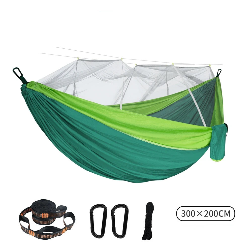 Double Mosquito Net Hammock: Plus Size Outdoor Anti-Mosquito Hammock with 300×200CM Umbrella Cloth, Nylon Anti-Rollover Design for Camping