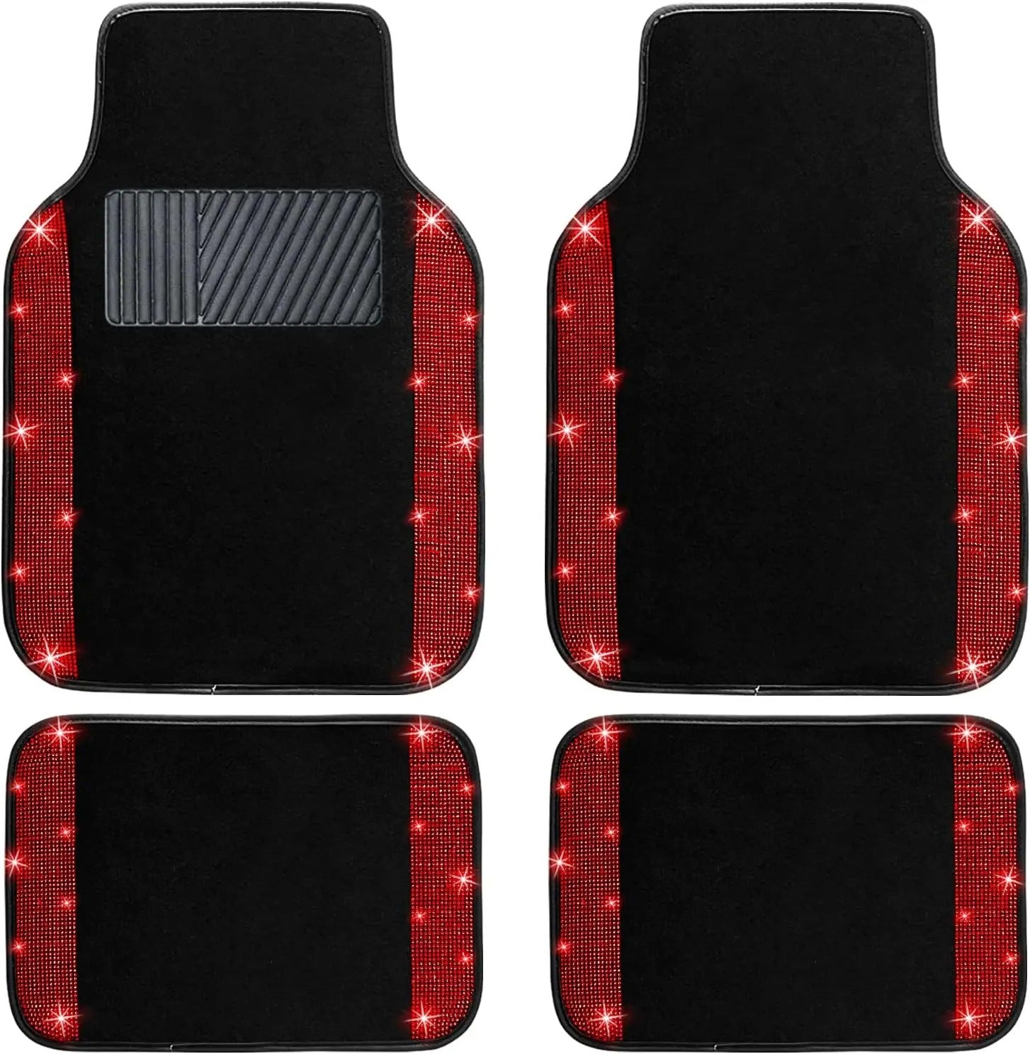 4Pcs Bling Car Floor Mats Set – Universal Fit Sparkle Diamond Glitter Carpets for Women | Anti-Slip Car Interior Mat for Cars & SUVs