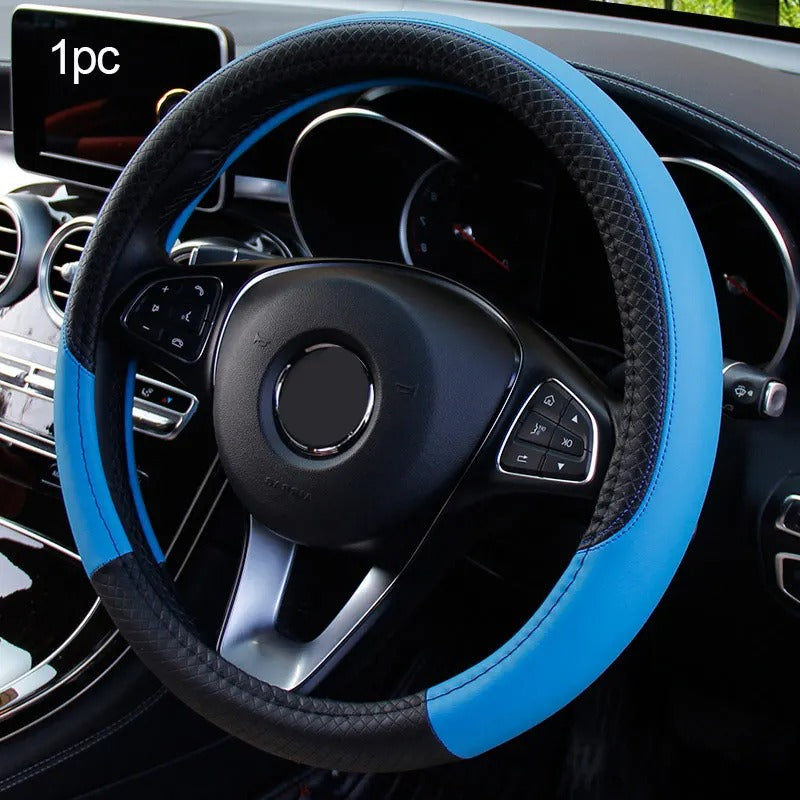 Universal 37-38cm Faux Leather Car Steering Wheel Cover - Breathable Interior Auto Accessory