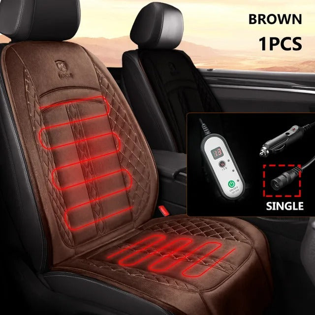 12V/24V Flannel Heated Car Seat Cover - Extra Long, Winter Electric Heating Cushion for Universal Fit