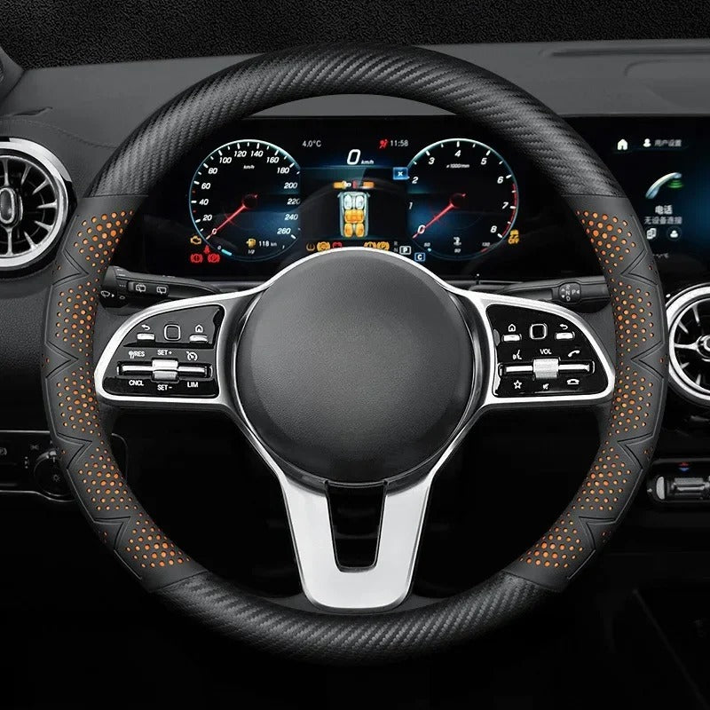 Universal Leather Steering Wheel Cover – Breathable, Non-Slip, Stylish Car Accessory