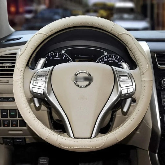 Leather Steering Wheel Cover for All Seasons – Anti-Slip Universal Car Steering Wheel Protector - Delicate Leather